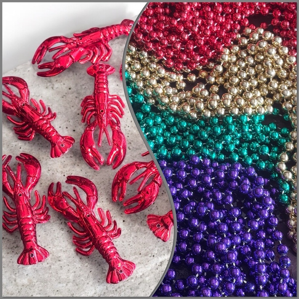 Mardi Gras Beads and Fiery Red Lobsters